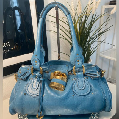 Chloé Paddington Rare Color Leather Shoulder Bag In Blue